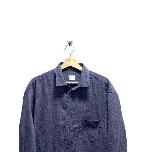 Giorgio Armani Collezioni Mens Dress Shirt Navy Blue Size L - Picture 5 of 12